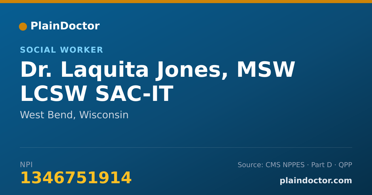Shareable card for Laquita Jones, MSW LCSW SAC-IT - Social Worker, West Bend, WI
