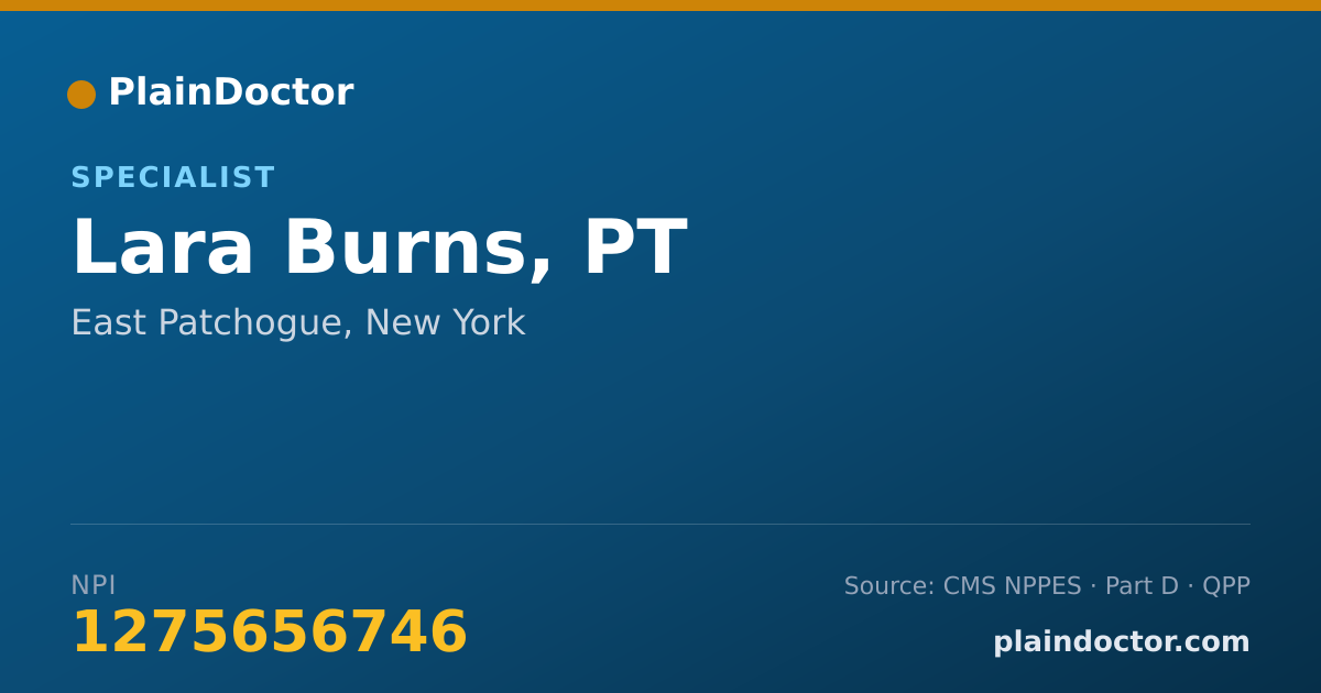 Shareable card for Lara Burns, PT - Specialist, East Patchogue, NY