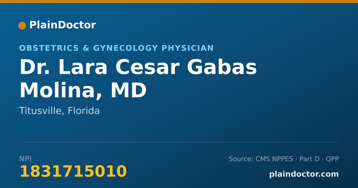 Shareable card for Lara Cesar Gabas Molina, MD - Obstetrics & Gynecology Physician, Titusville, FL