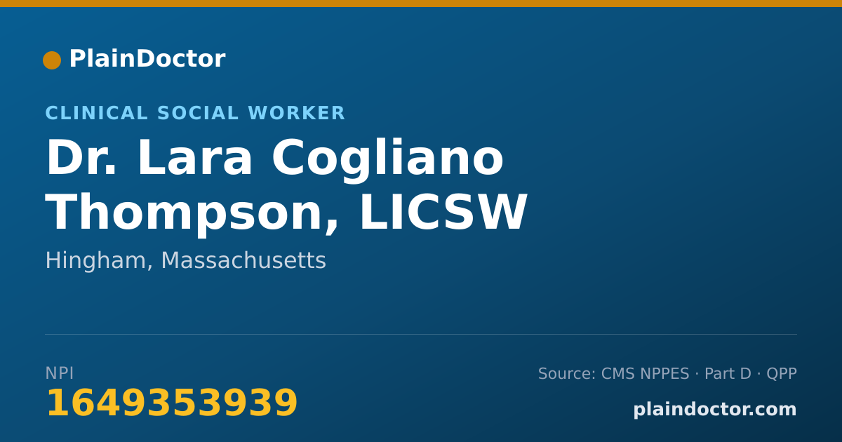 Shareable card for Lara Cogliano Thompson, LICSW - Clinical Social Worker, Hingham, MA
