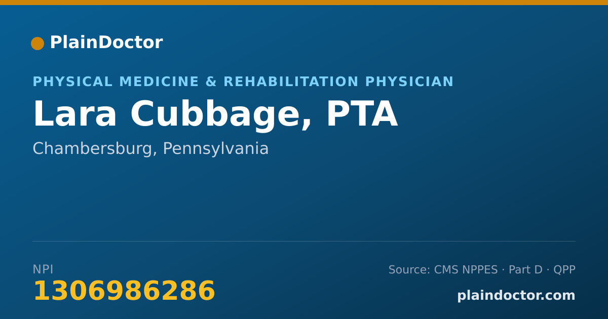 Shareable card for Lara Cubbage, PTA - Physical Medicine & Rehabilitation Physician, Chambersburg, PA