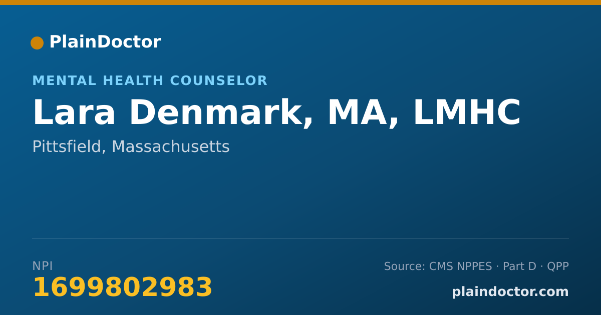 Shareable card for Lara Denmark, MA, LMHC - Mental Health Counselor, Pittsfield, MA