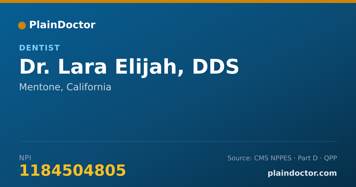 Shareable card for Lara Elijah, DDS - Dentist, Mentone, CA
