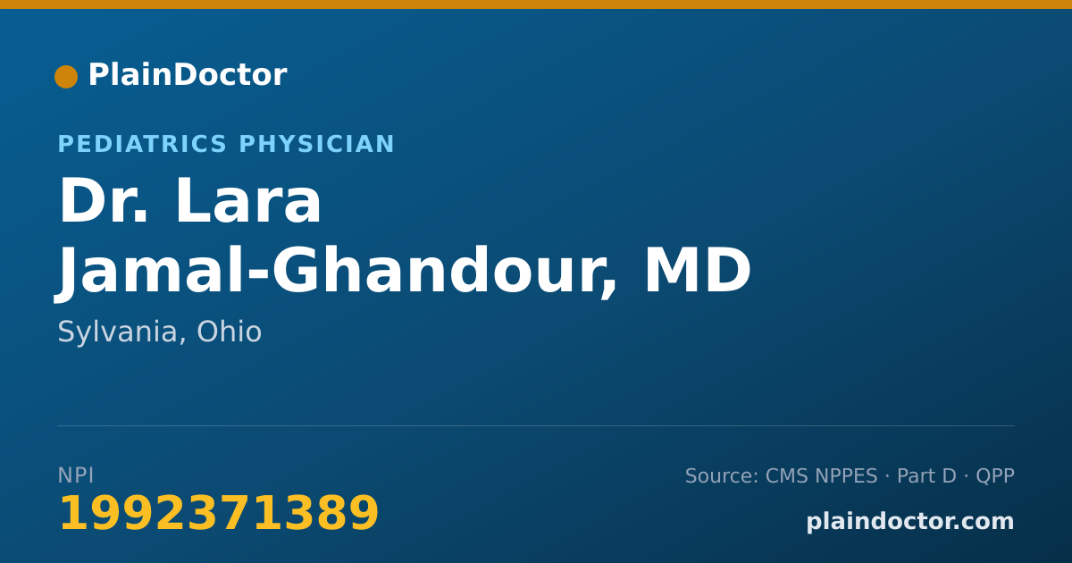 Shareable card for Lara Jamal-Ghandour, MD - Pediatrics Physician, Sylvania, OH