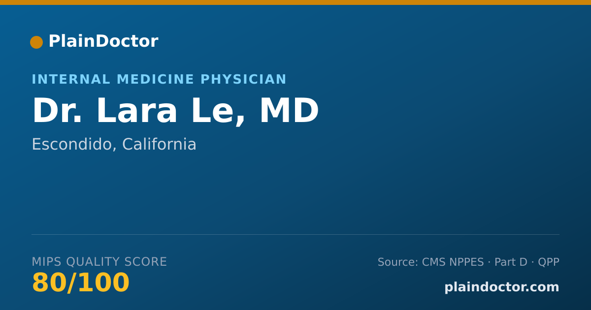 Shareable card for Lara Le, MD - Internal Medicine Physician, Escondido, CA