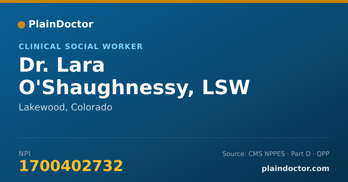 Shareable card for Lara O'Shaughnessy, LSW - Clinical Social Worker, Lakewood, CO