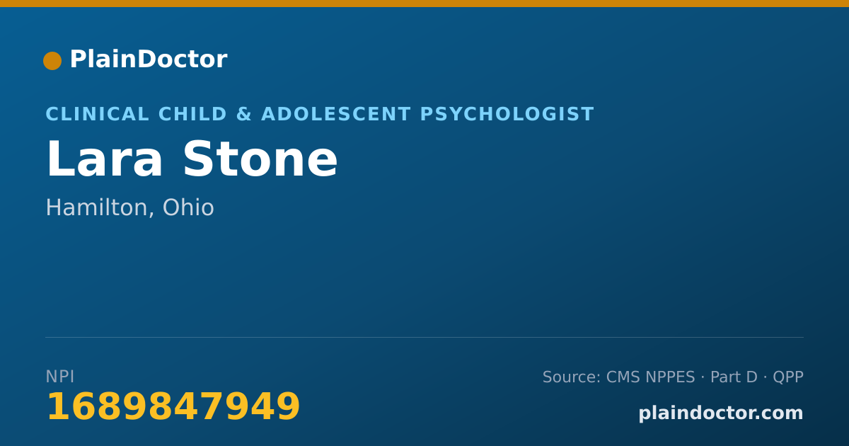 Shareable card for Lara Stone - Clinical Child & Adolescent Psychologist, Hamilton, OH