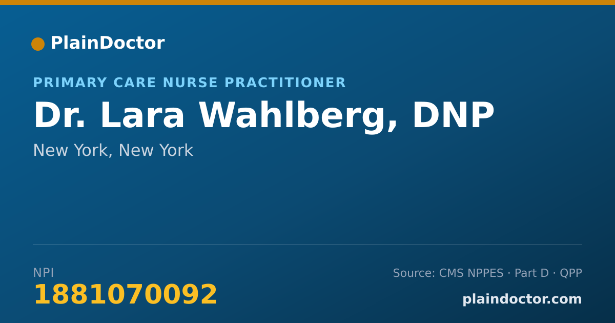 Shareable card for Lara Wahlberg, DNP - Primary Care Nurse Practitioner, New York, NY