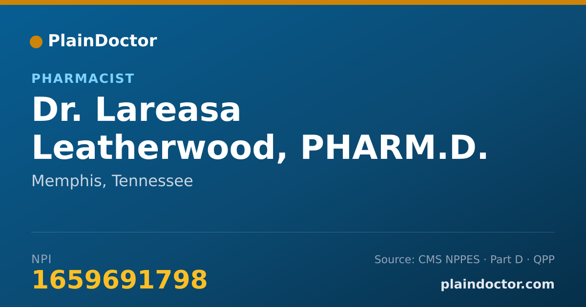 Shareable card for Lareasa Leatherwood, PHARM.D. - Pharmacist, Memphis, TN
