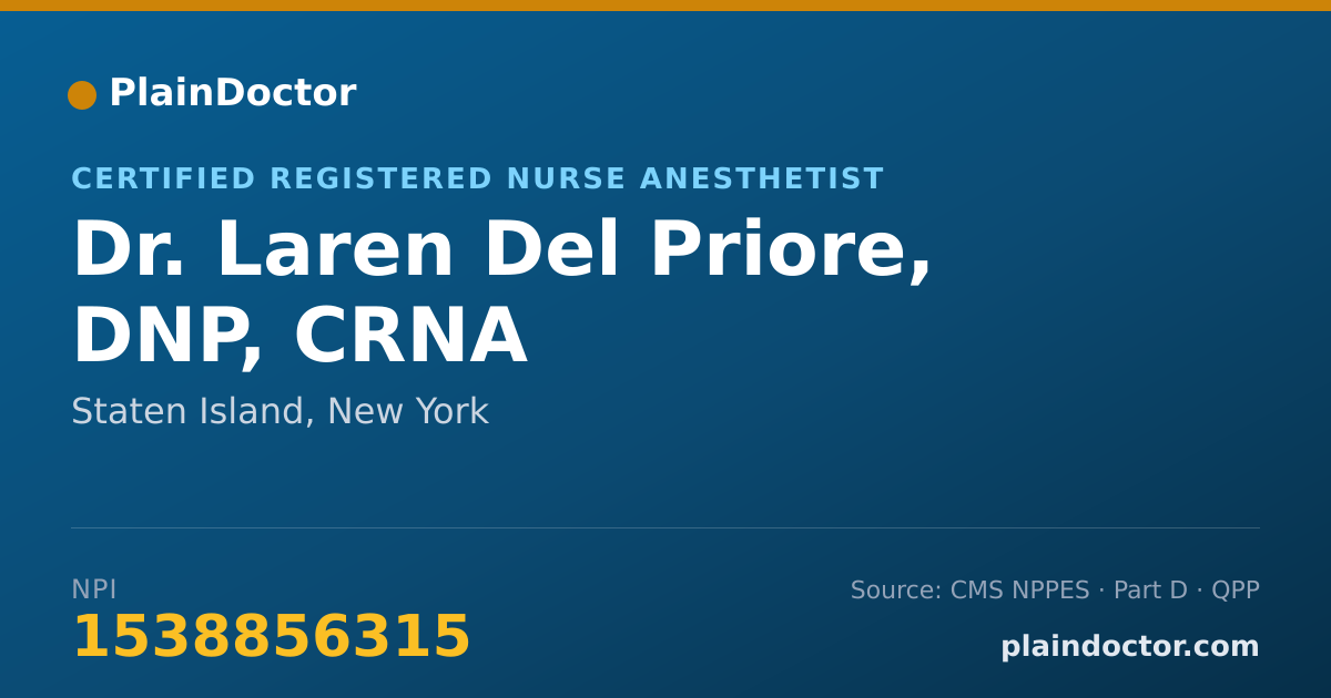 Shareable card for Laren Del Priore, DNP, CRNA - Certified Registered Nurse Anesthetist, Staten Island, NY