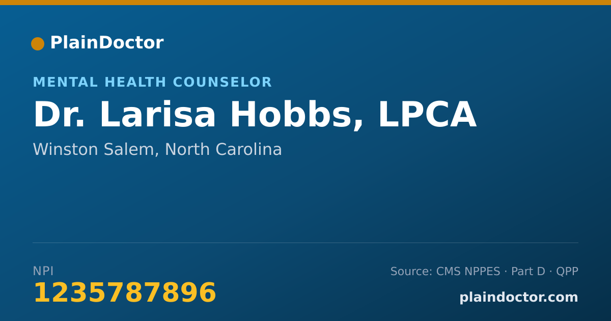 Shareable card for Larisa Hobbs, LPCA - Mental Health Counselor, Winston Salem, NC