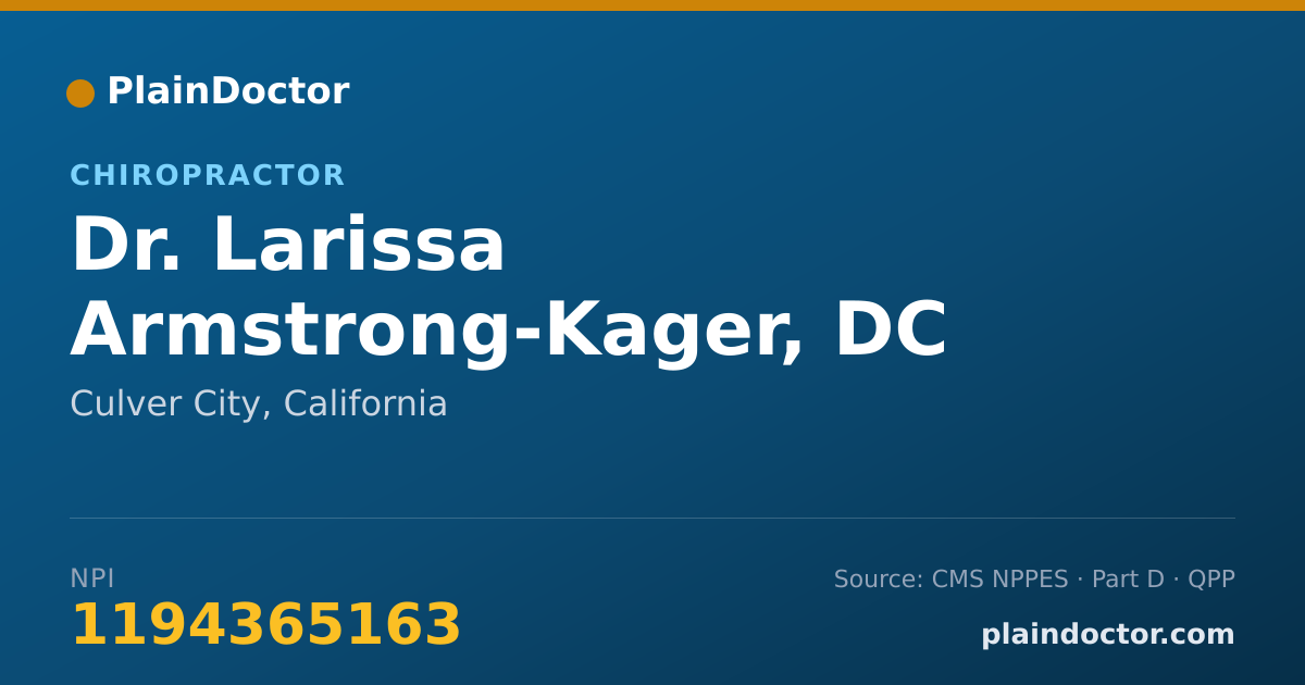 Shareable card for Larissa Armstrong-Kager, DC - Chiropractor, Culver City, CA