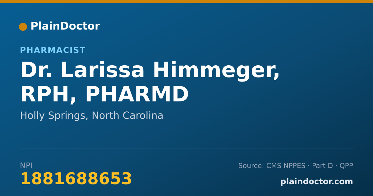 Shareable card for Larissa Himmeger, RPH, PHARMD - Pharmacist, Holly Springs, NC