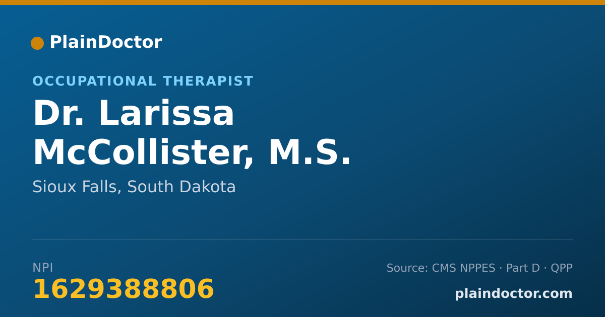 Shareable card for Larissa McCollister, M.S. OTR/L - Occupational Therapist, Sioux Falls, SD