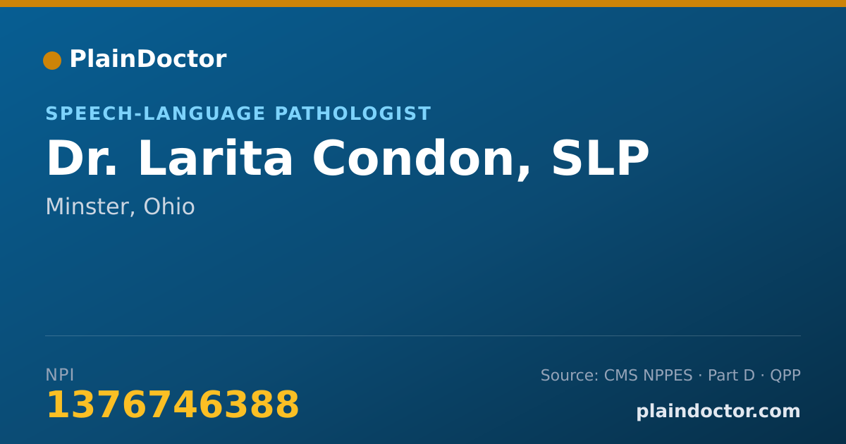 Shareable card for Larita Condon, SLP - Speech-Language Pathologist, Minster, OH