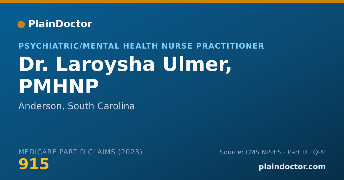 Shareable card for Laroysha Ulmer, PMHNP - Psychiatric/Mental Health Nurse Practitioner, Anderson, SC