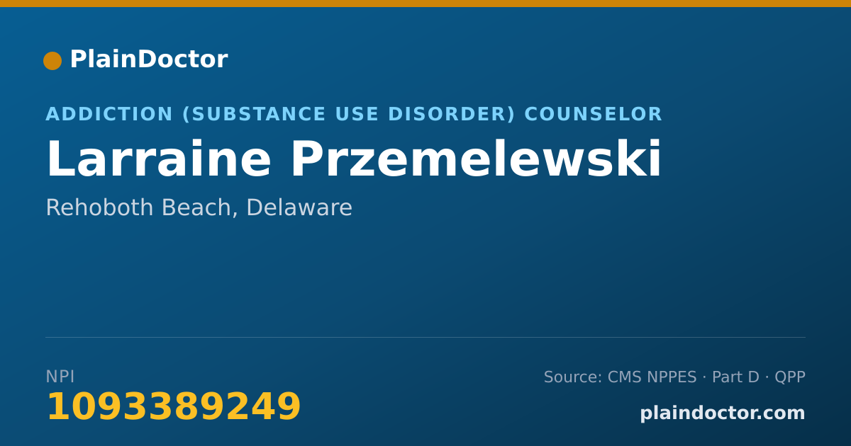 Shareable card for Larraine Przemelewski - Addiction (Substance Use Disorder) Counselor, Rehoboth Beach, DE