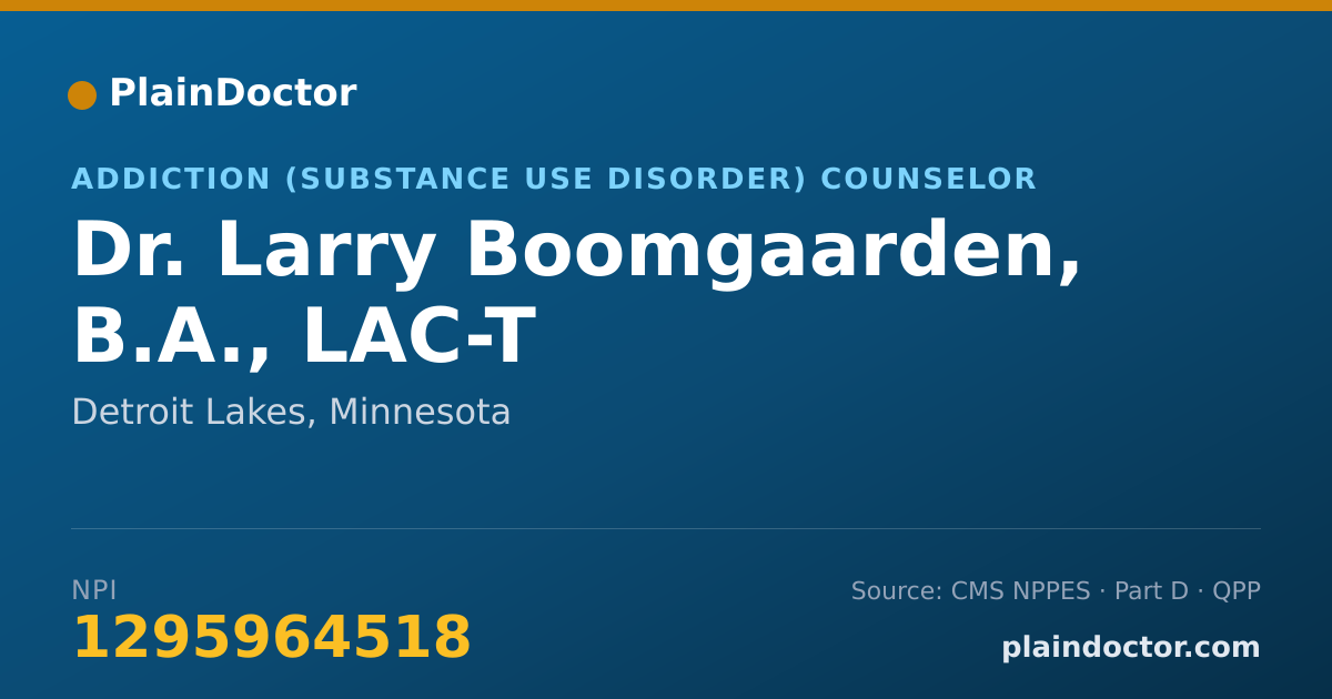 Shareable card for Larry Boomgaarden, B.A., LAC-T - Addiction (Substance Use Disorder) Counselor, Detroit Lakes, MN