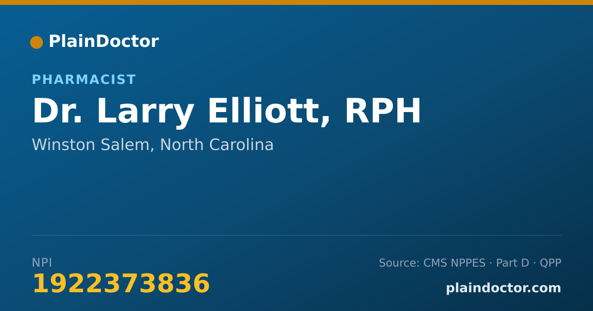 Shareable card for Larry Elliott, RPH - Pharmacist, Winston Salem, NC