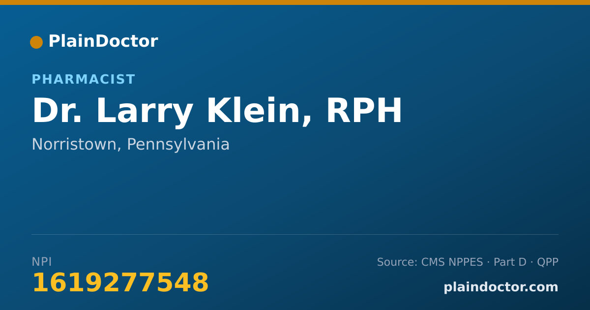 Shareable card for Larry Klein, RPH - Pharmacist, Norristown, PA