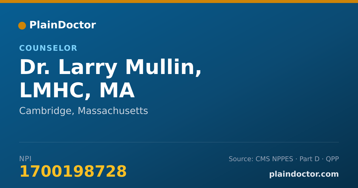 Shareable card for Larry Mullin, LMHC, MA - Counselor, Cambridge, MA