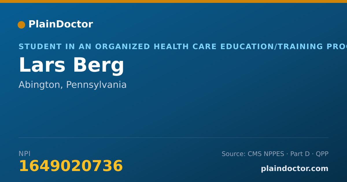 Shareable card for Lars Berg - Student in an Organized Health Care Education/Training Program, Abington, PA