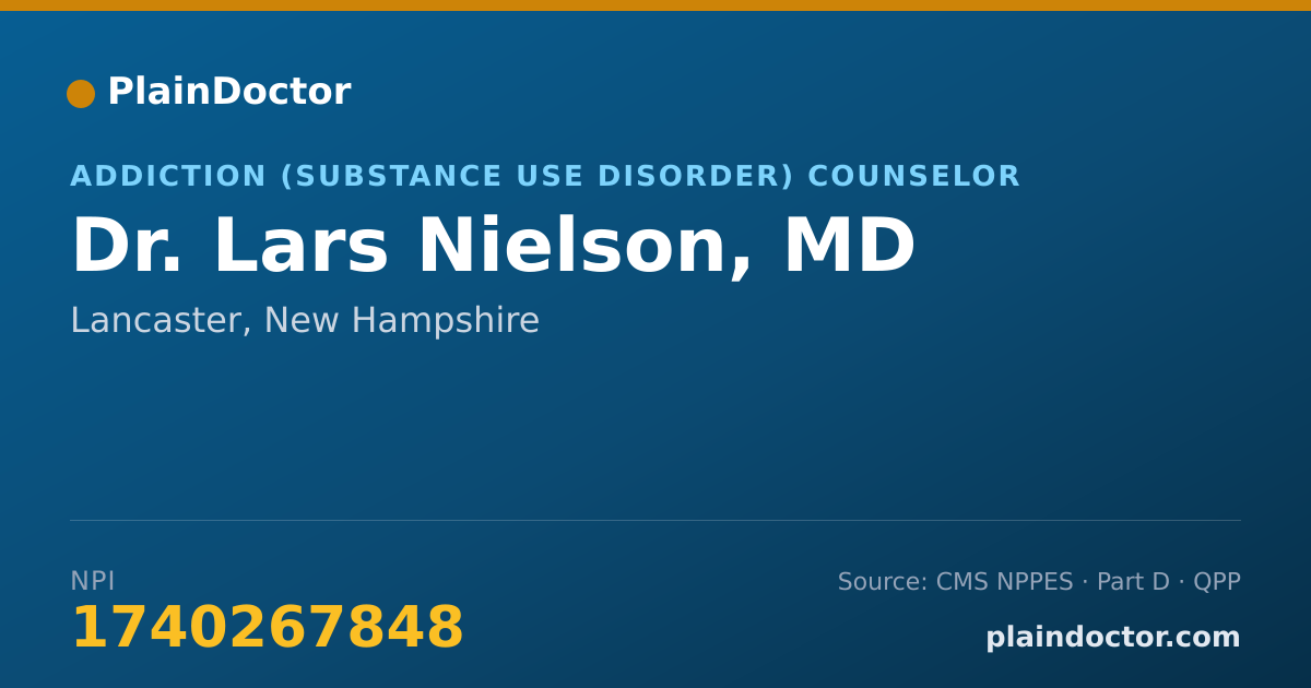 Shareable card for Lars Nielson, MD - Addiction (Substance Use Disorder) Counselor, Lancaster, NH