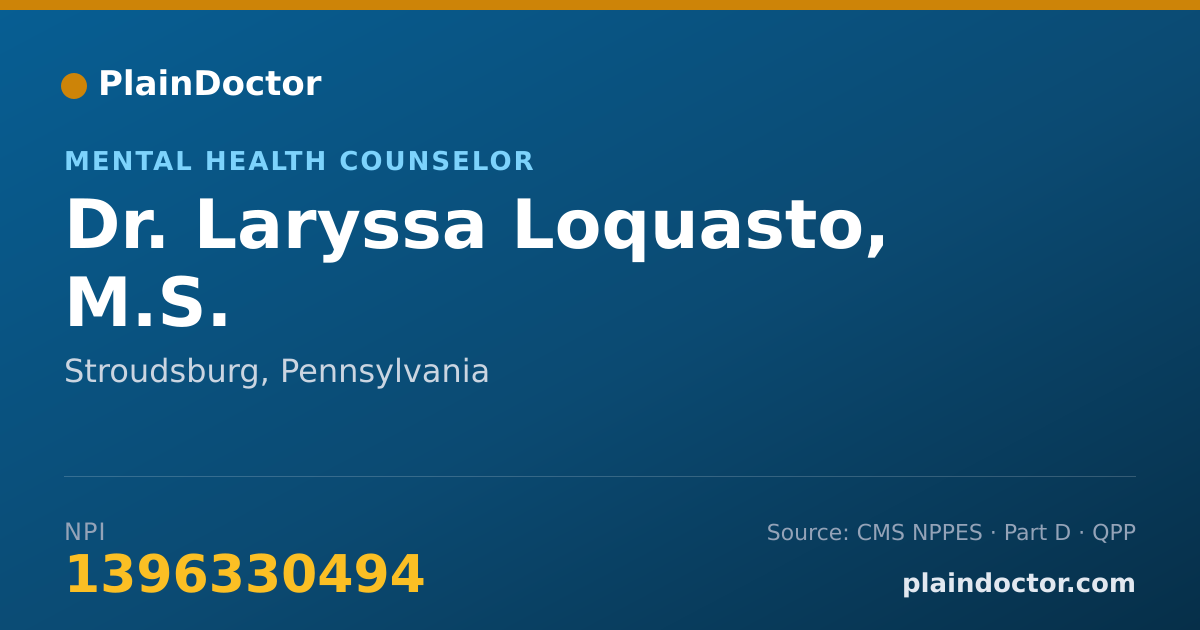 Shareable card for Laryssa Loquasto, M.S. - Mental Health Counselor, Stroudsburg, PA
