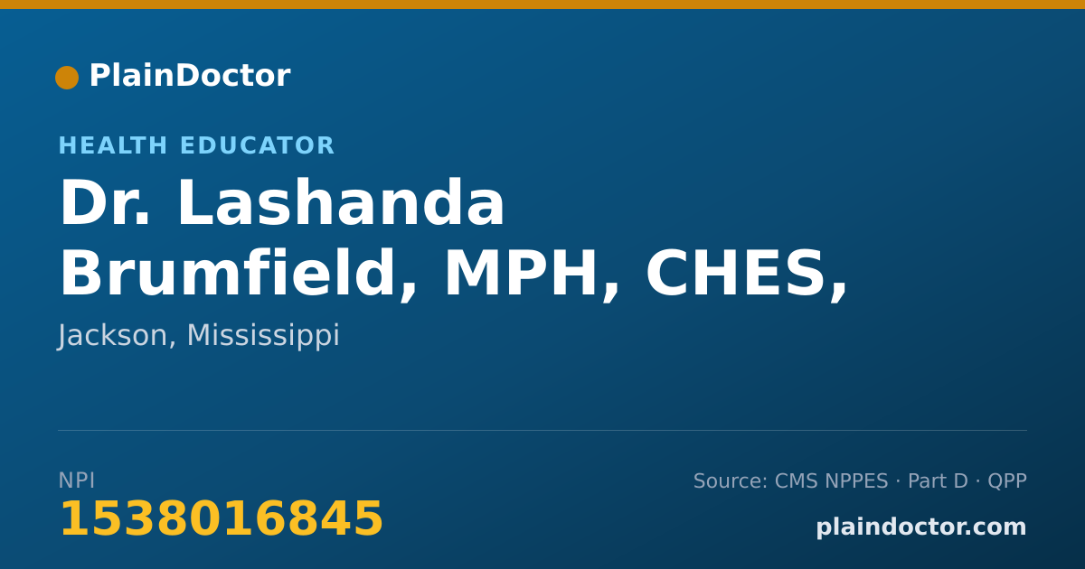 Shareable card for Lashanda Brumfield, MPH, CHES, CTRS, PHD - Recreation Therapist, Jackson, MS