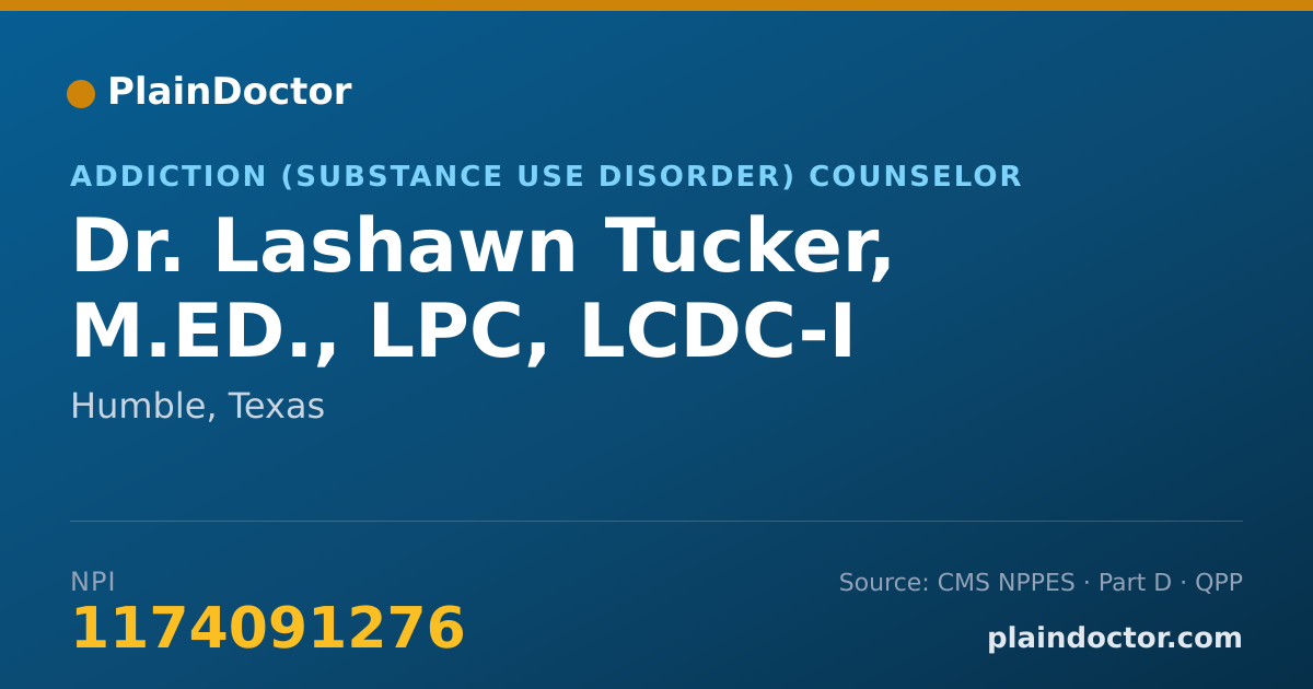 Shareable card for Lashawn Tucker, M.ED., LPC, LCDC-I - Addiction (Substance Use Disorder) Counselor, Humble, TX