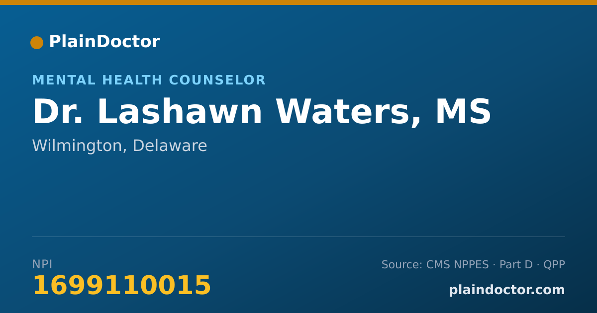 Shareable card for Lashawn Waters, MS - Mental Health Counselor, Wilmington, DE