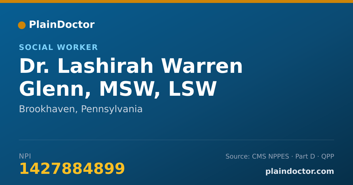Shareable card for Lashirah Warren Glenn, MSW, LSW - Social Worker, Brookhaven, PA