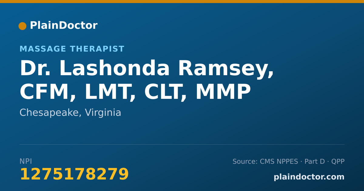 Shareable card for Lashonda Ramsey, CFM, LMT, CLT, MMP - Massage Therapist, Chesapeake, VA