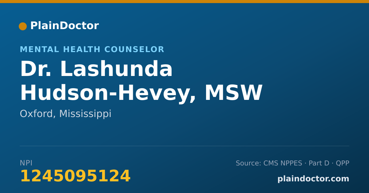 Shareable card for Lashunda Hudson-Hevey, MSW - Mental Health Counselor, Oxford, MS