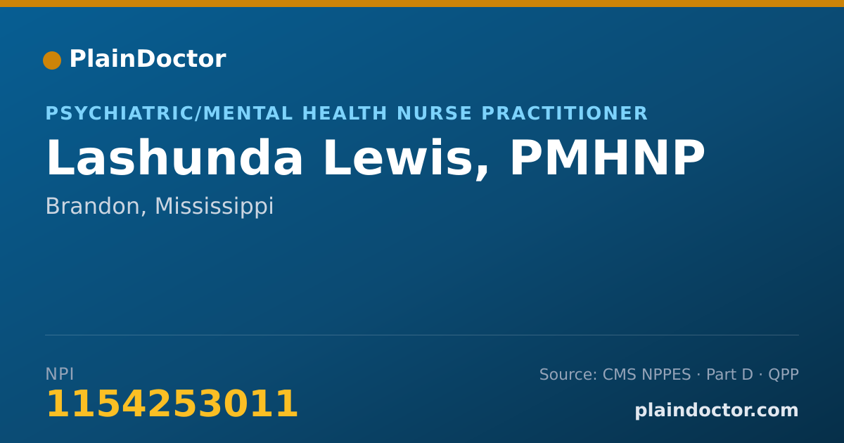 Shareable card for Lashunda Lewis, PMHNP - Psychiatric/Mental Health Nurse Practitioner, Brandon, MS