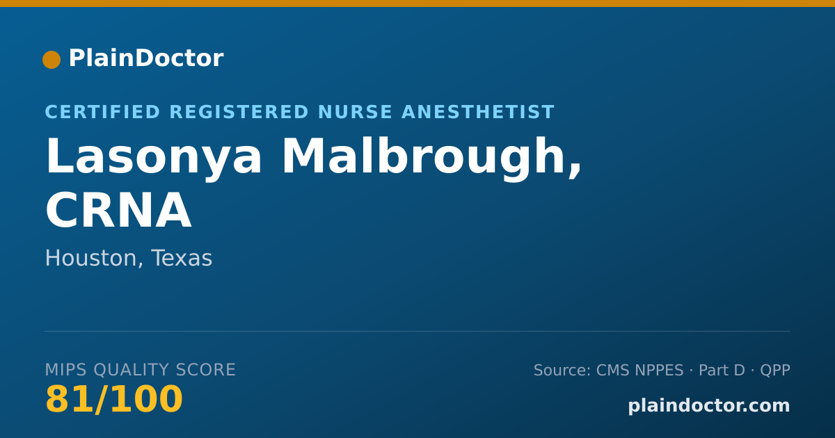 Shareable card for Lasonya Malbrough, CRNA - Certified Registered Nurse Anesthetist, Houston, TX