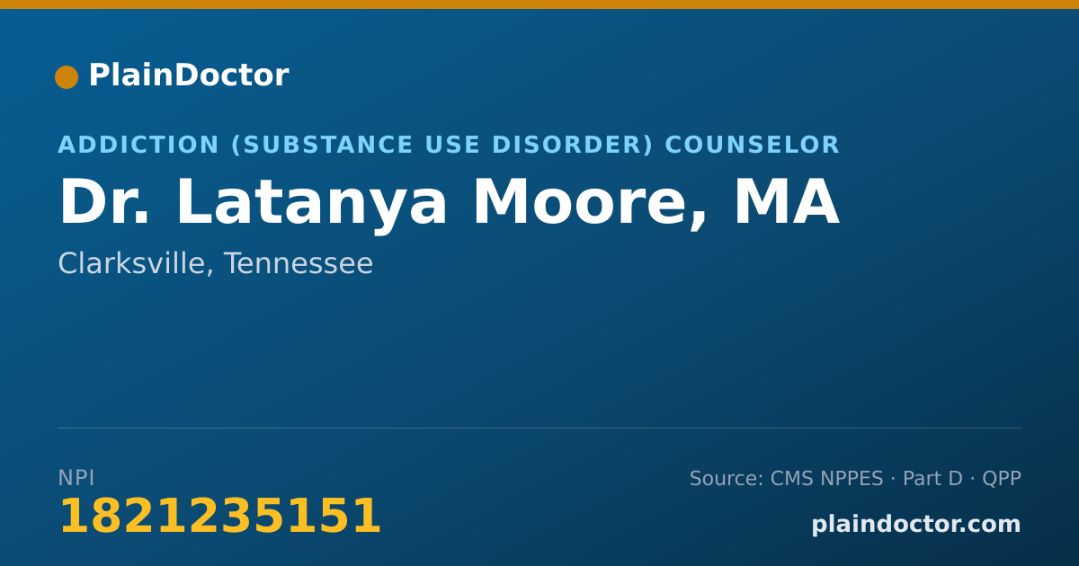 Shareable card for Latanya Moore, MA - Addiction (Substance Use Disorder) Counselor, Clarksville, TN