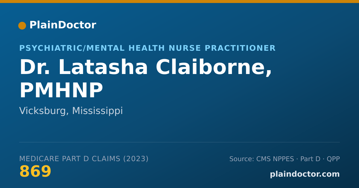 Shareable card for Latasha Claiborne, PMHNP - Psychiatric/Mental Health Nurse Practitioner, Vicksburg, MS