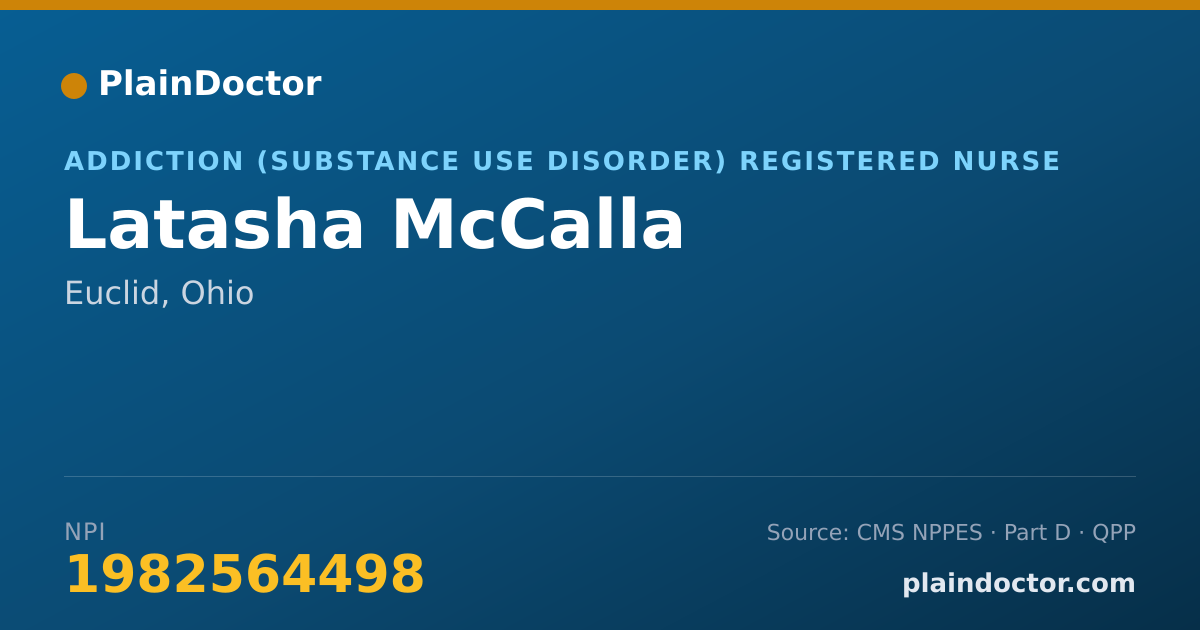 Shareable card for Latasha McCalla - Addiction (Substance Use Disorder) Registered Nurse, Euclid, OH