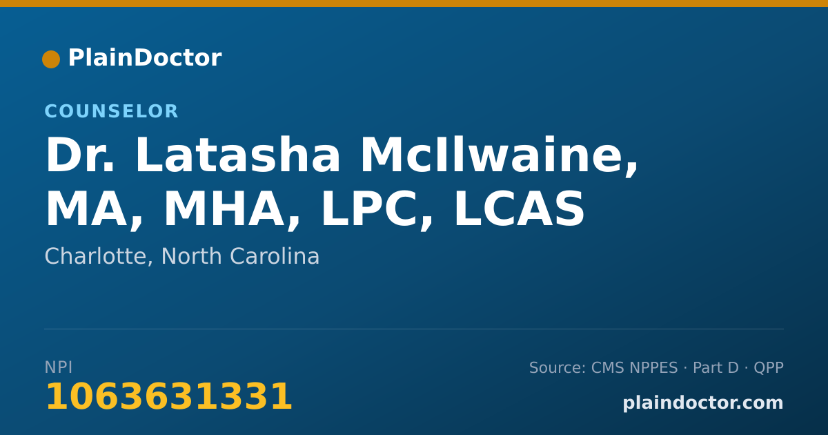 Shareable card for Latasha McIlwaine, MA, MHA, LPC, LCAS - Counselor, Charlotte, NC