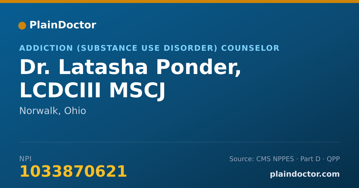 Shareable card for Latasha Ponder, LCDCIII MSCJ - Addiction (Substance Use Disorder) Counselor, Norwalk, OH