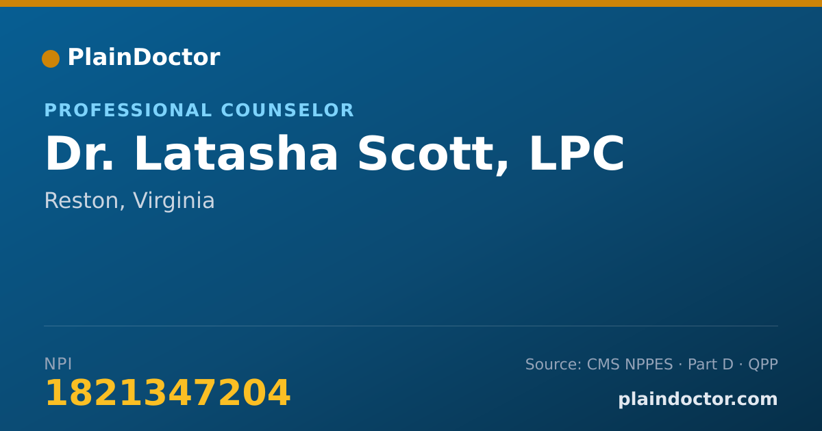 Shareable card for Latasha Scott, LPC - Professional Counselor, Reston, VA