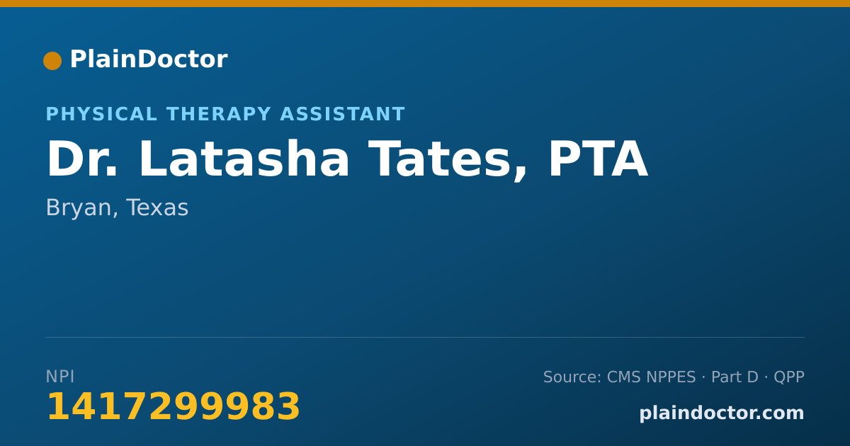 Shareable card for Latasha Tates, PTA - Physical Therapy Assistant, Bryan, TX