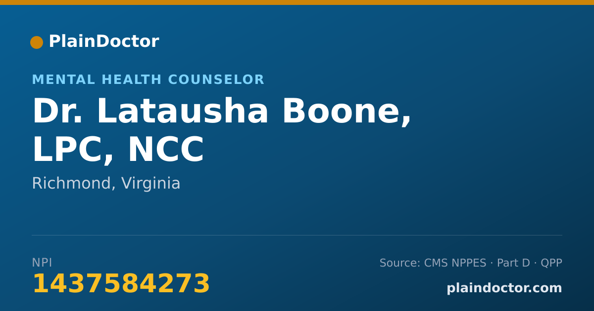 Shareable card for Latausha Boone, LPC, NCC - Mental Health Counselor, Richmond, VA