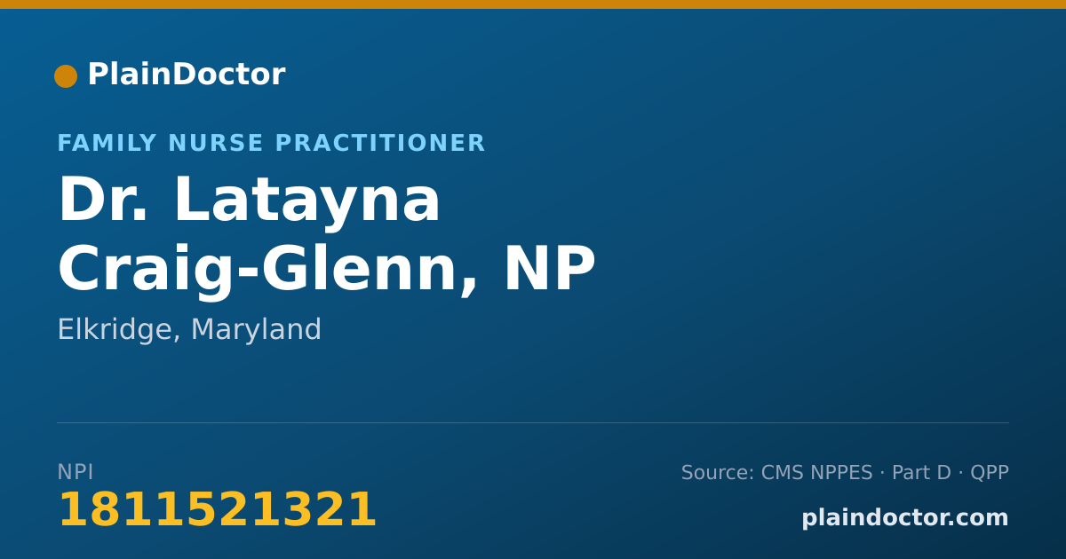 Shareable card for Latayna Craig-Glenn, NP - Family Nurse Practitioner, Elkridge, MD