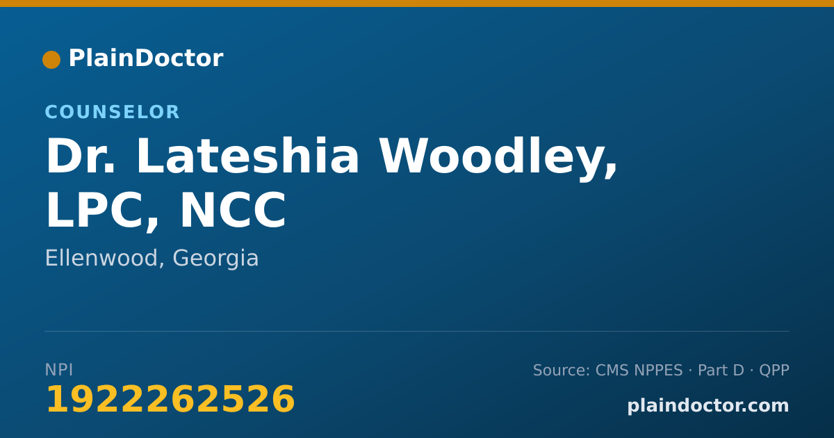 Shareable card for Lateshia Woodley, LPC, NCC - Counselor, Ellenwood, GA