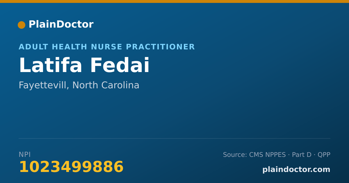 Shareable card for Latifa Fedai - Adult Health Nurse Practitioner, Fayettevill, NC