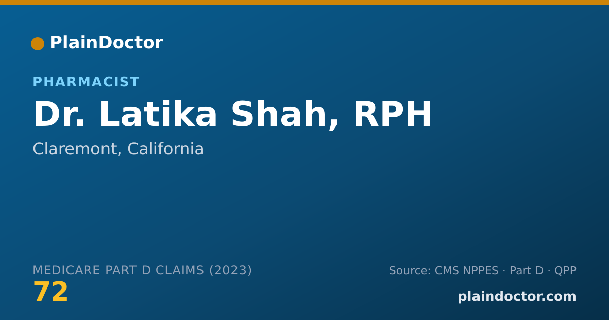 Shareable card for Latika Shah, RPH - Pharmacist, Claremont, CA
