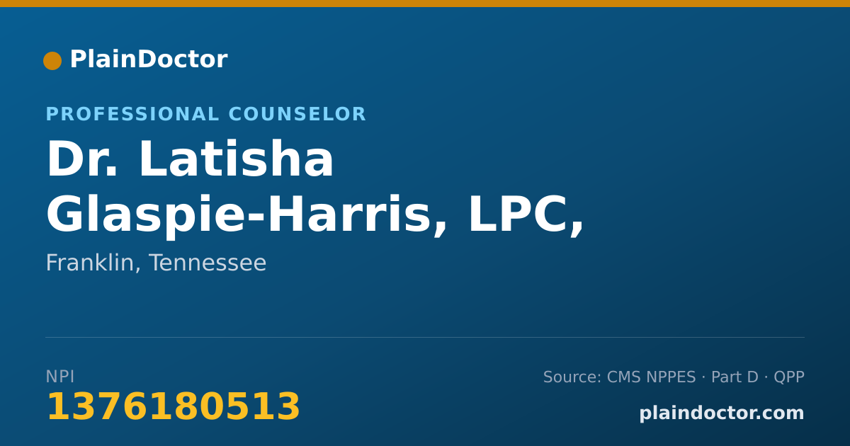 Shareable card for Latisha Glaspie-Harris, LPC, MHSP,NCC - Professional Counselor, Franklin, TN