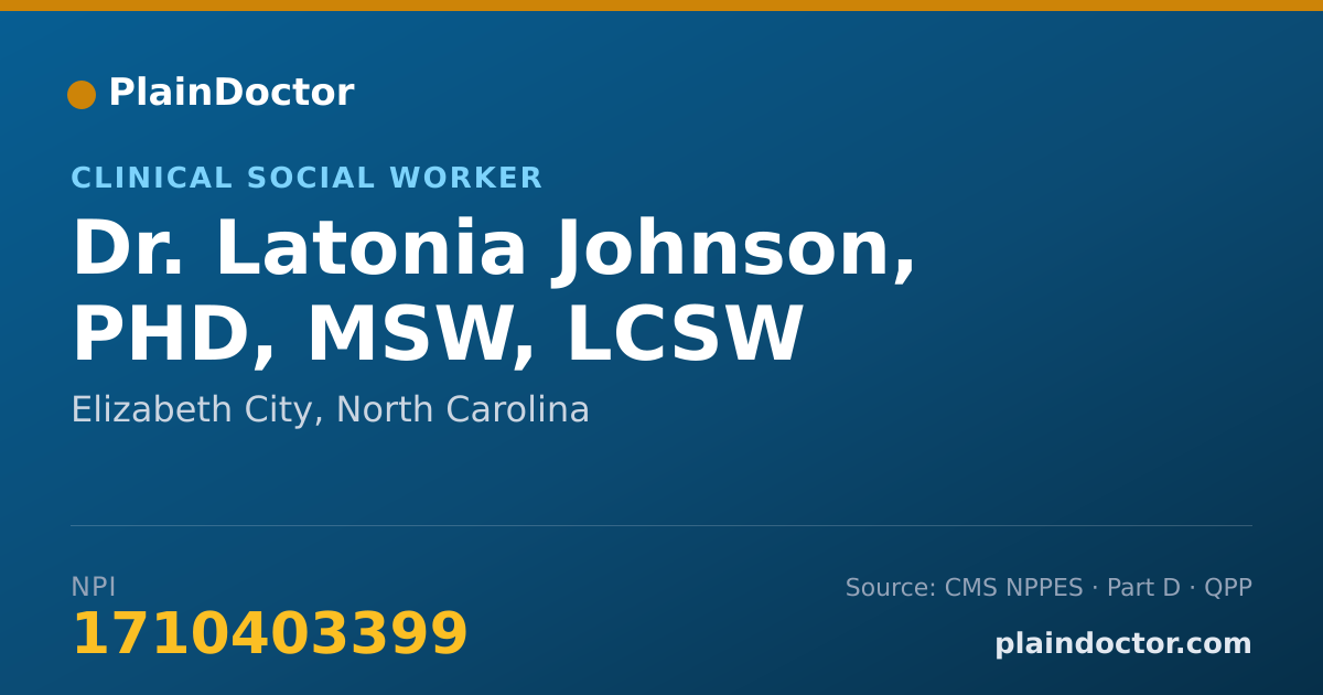 Shareable card for Latonia Johnson, PHD, MSW, LCSW - Clinical Social Worker, Elizabeth City, NC
